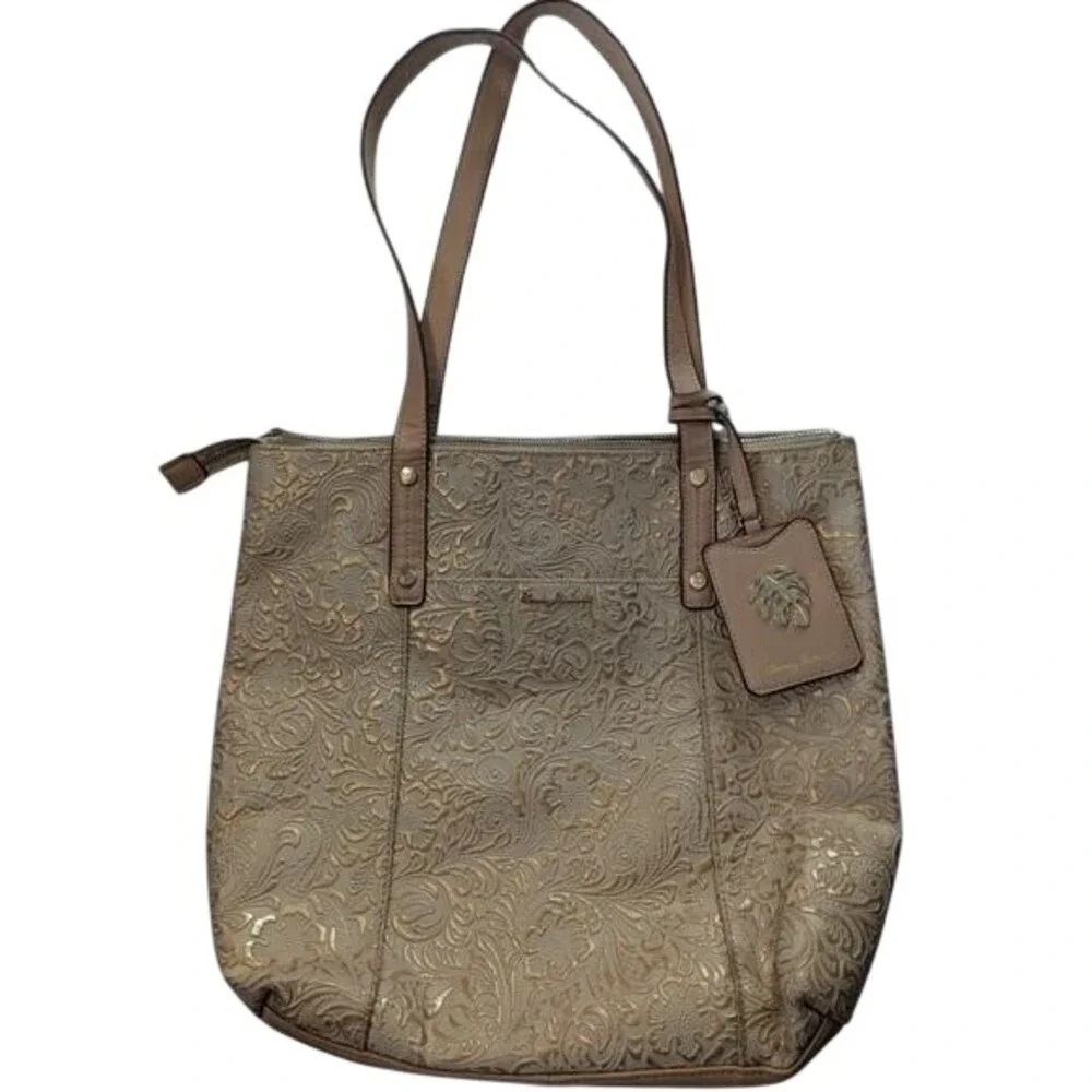Tommy Bahama Tote Bag Embossed‎ Floral Design Shopper Purse Handbag